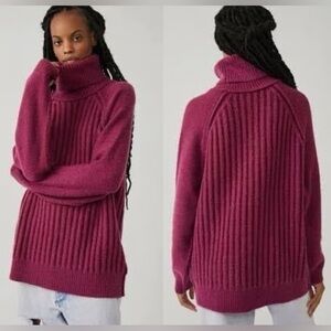 NWT Free People Big City Turtleneck in Mulberry burgundy size med boho eyelash